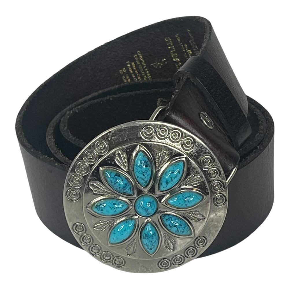 American Eagle Outfitters Black Belt with Silver and Turquoise Buckle